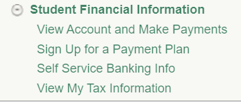 Student Financial Information Menu Student Financial Information Menu